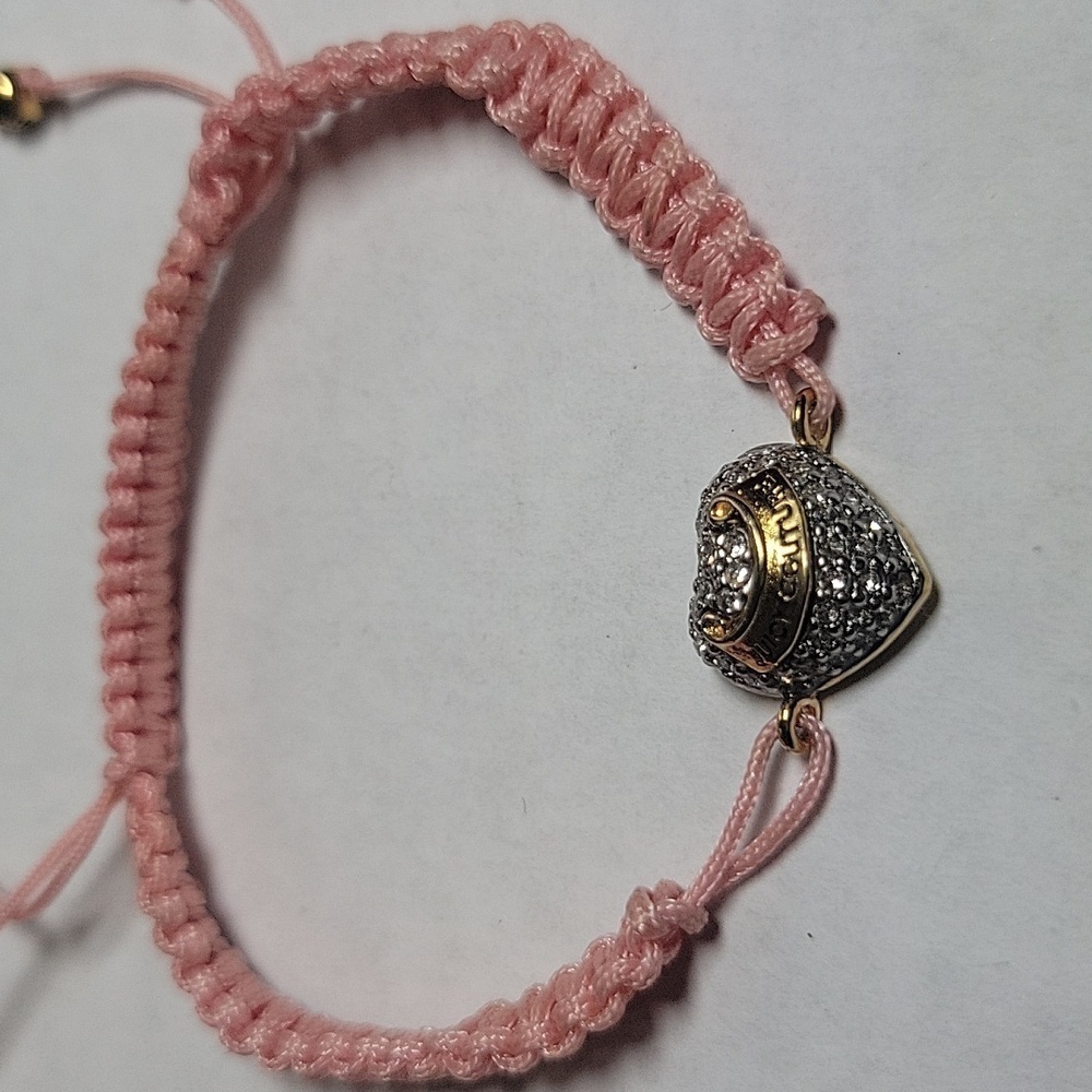 Y2k Vintage Juicy Couture Pink Adjustable Rhinestone Paved Puffed Heart Bracelet - Picture 2 of 3